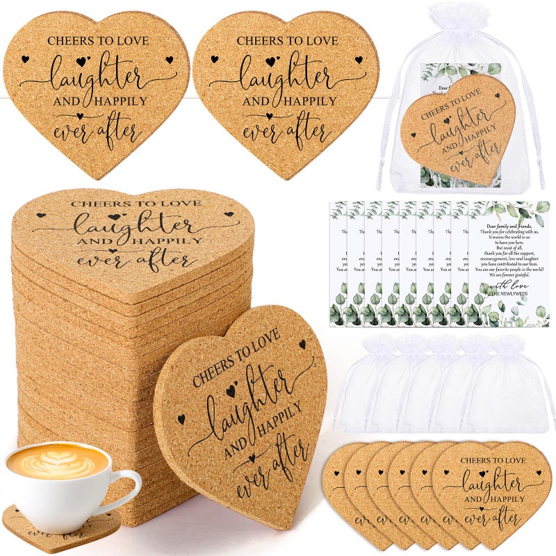 Uiifan 50 Set Wedding Favors for Guest Coaster Gifts Bulk Heart Shaped Coasters Thank You Cards Organza Bags Guest Souvenirs for Wedding Party Bridal Favors - Image 1