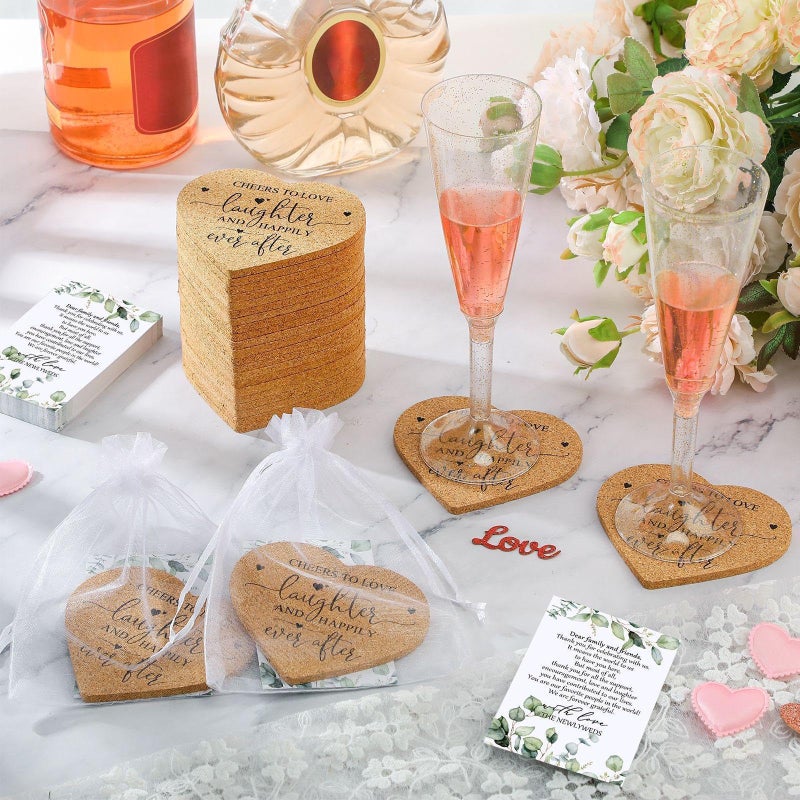 Uiifan 50 Set Wedding Favors for Guest Coaster Gifts Bulk Heart Shaped Coasters Thank You Cards Organza Bags Guest Souvenirs for Wedding Party Bridal Favors - Image 5
