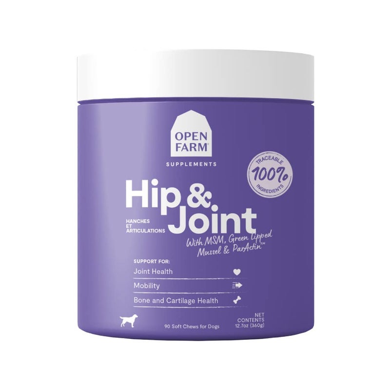 Open Farm Hip & Joint Chews, Dog Supplement, Dog Vitamins, Supports Joint Health and Mobility Using Traceable and Vet-Approved Ingredients, 12.7 oz, 90 Count - Image 1