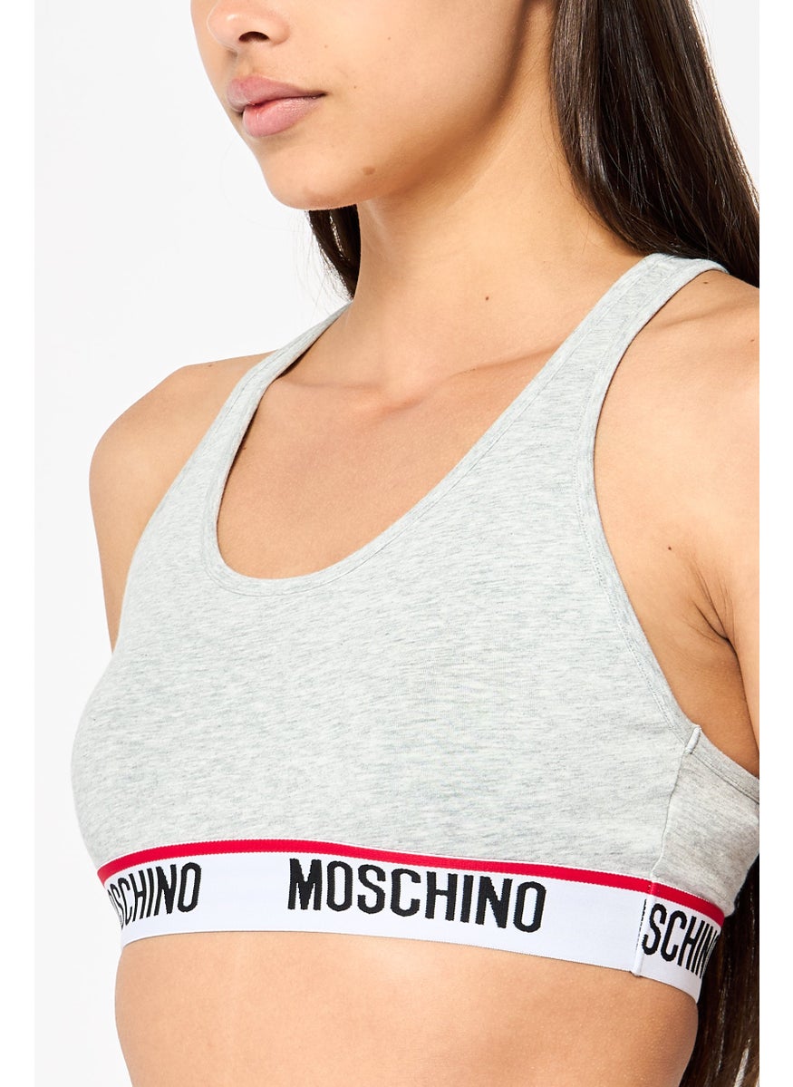 MOSCHINO Women Brand Logo Non Padded Sports Bra, Grey  - Image 2