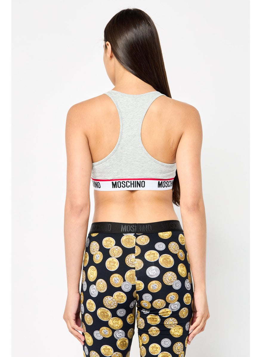 MOSCHINO Women Brand Logo Non Padded Sports Bra, Grey  - Image 4