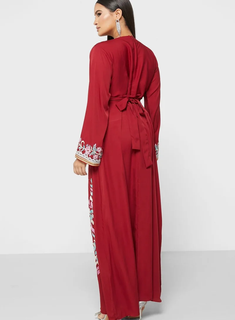 hayas closet Embellished V-Neck Belted Dress