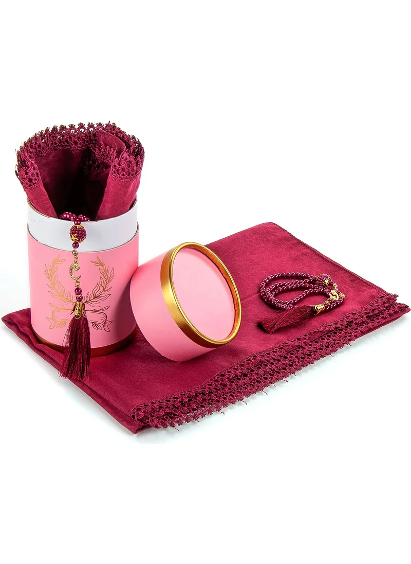 İhvan Ihvan Special Cylinder Boxed Set with Pearl Rosary, Cotton Scallops, Mevlid Cover, Red Color