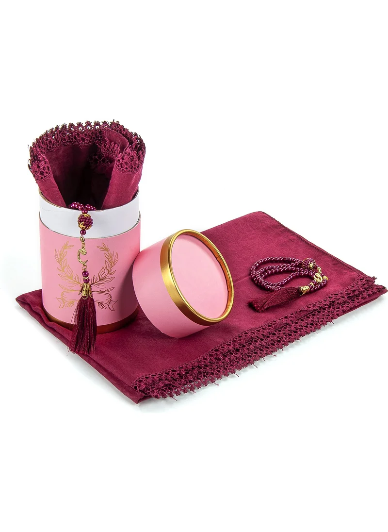 İhvan Ihvan Special Cylinder Boxed Set with Pearl Rosary, Cotton Scallops, Mevlid Cover, Red Color
