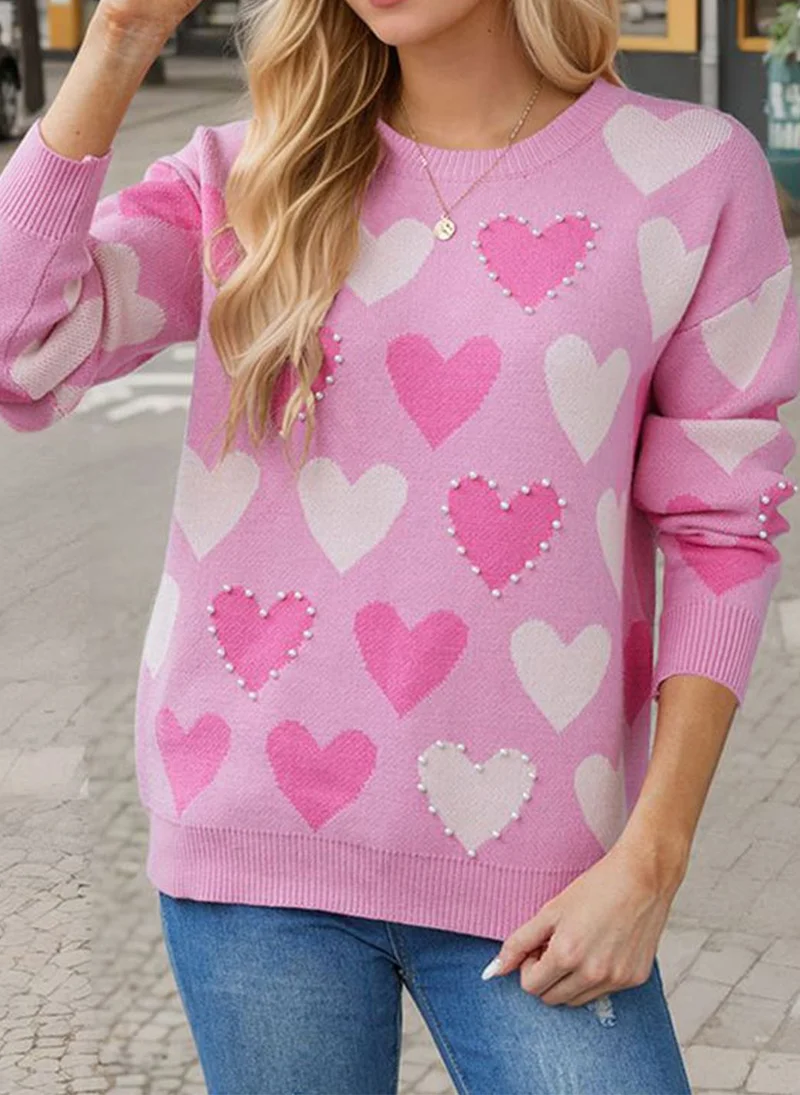 يونيكي Pink  Graphic Printed Round Neck Pullover