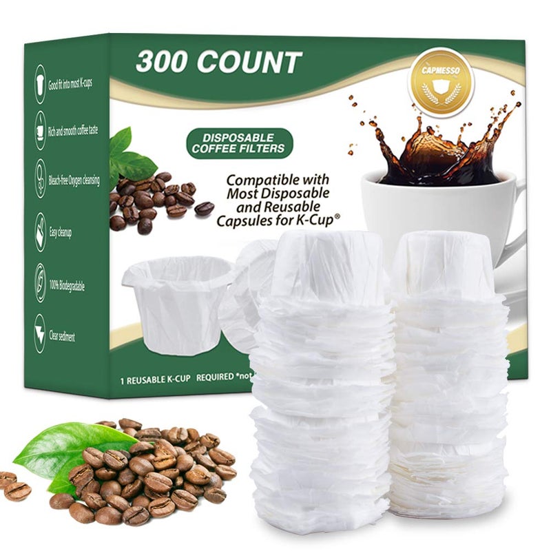 CAPMESSO Disposable Coffee Paper Filters Replacement Kerig Filter Compatible with Reusable Single Serve Pods Keurig Coffee Maker300 Count White