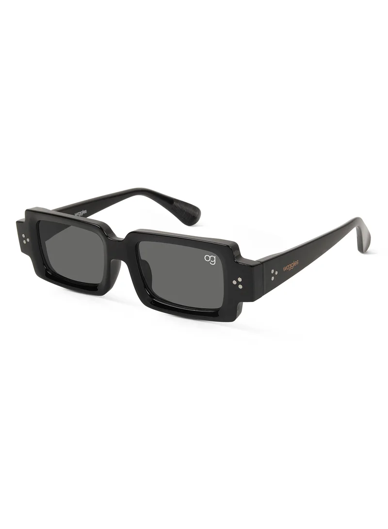 Woggles Designer Black Rectangle Sunglasses| Men & Women| 100% Uv Protection