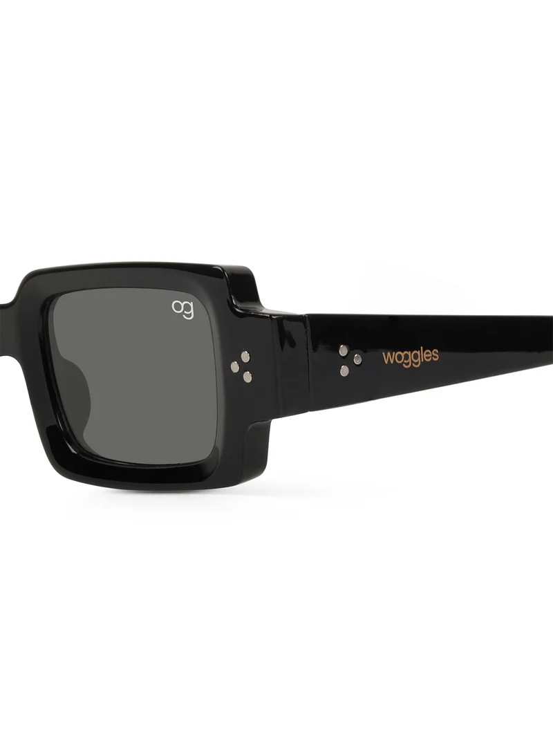 Woggles Designer Black Rectangle Sunglasses| Men & Women| 100% Uv Protection