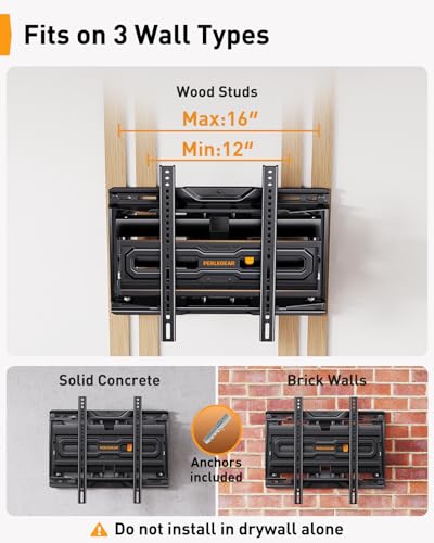 Perlegear Full Motion TV Mount for 32-69 Inch TVs up to 99 lbs, Max VESA 400x400mm, Fits 16”/12” Wood Studs, Height Adjustable Pre-Assembled TV Wall Mount, Tool-Free Tilt, Swivel & Extension, PGMF21. - Image 3