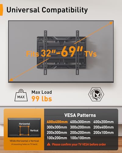 Perlegear Full Motion TV Mount for 32-69 Inch TVs up to 99 lbs, Max VESA 400x400mm, Fits 16”/12” Wood Studs, Height Adjustable Pre-Assembled TV Wall Mount, Tool-Free Tilt, Swivel & Extension, PGMF21. - Image 2