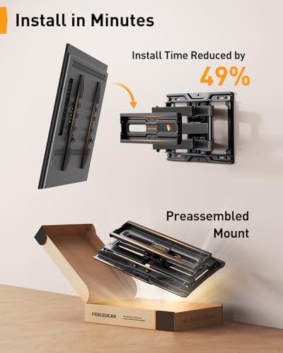 Perlegear Full Motion TV Mount for 32-69 Inch TVs up to 99 lbs, Max VESA 400x400mm, Fits 16”/12” Wood Studs, Height Adjustable Pre-Assembled TV Wall Mount, Tool-Free Tilt, Swivel & Extension, PGMF21. - Image 4