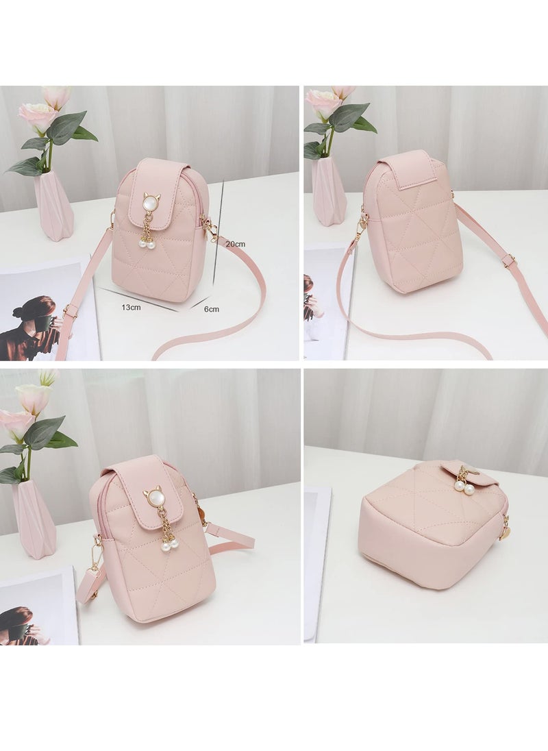 SYOSI - Crossbody Phone Bag for Women Girls Shoulder Phone Bag with Long Strap Zips Lightweight Leather Shoulder Purse Handbag Small Crossbody Bag Lovely Mini Handbag Purse Phone Purse for Pink - Image 1