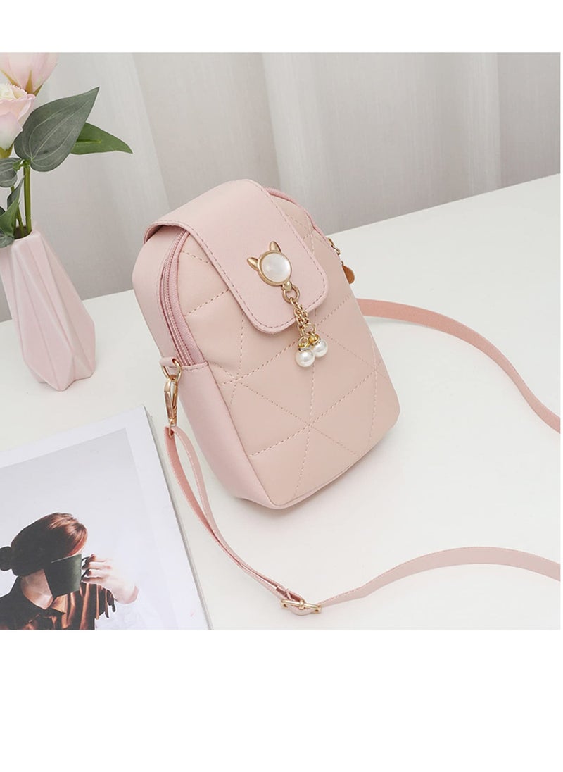 SYOSI - Crossbody Phone Bag for Women Girls Shoulder Phone Bag with Long Strap Zips Lightweight Leather Shoulder Purse Handbag Small Crossbody Bag Lovely Mini Handbag Purse Phone Purse for Pink - Image 1