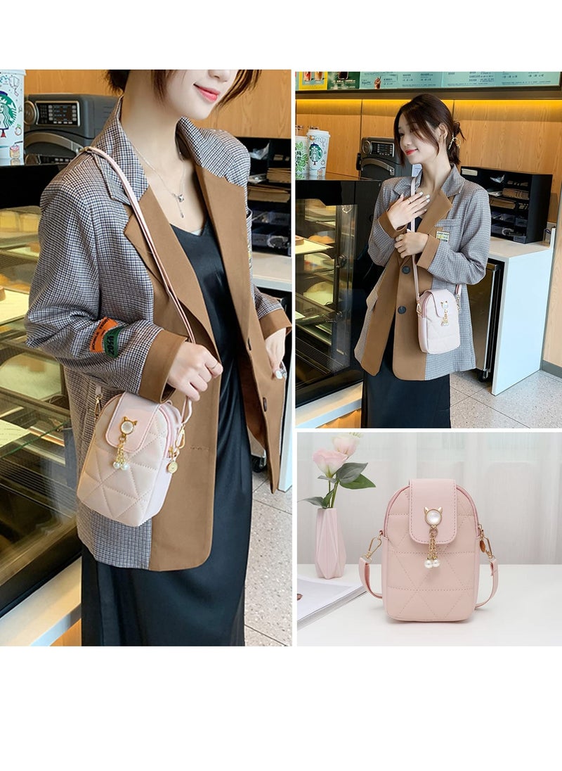 SYOSI - Crossbody Phone Bag for Women Girls Shoulder Phone Bag with Long Strap Zips Lightweight Leather Shoulder Purse Handbag Small Crossbody Bag Lovely Mini Handbag Purse Phone Purse for Pink - Image 1