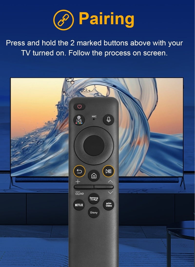 New BN59-01432A Solar Voice Replacement Remote for Samsung Neo QLED 8K HDR Smart TVs – Featuring 4 customizable shortcut buttons for quick access. Designed for convenience, it includes solar charging and voice control capabilities in a sleek black finish. - Image 4