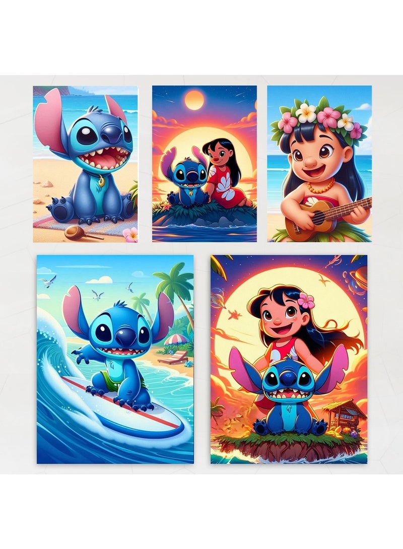 Kids Wall Art – 5 Pieces Set Featuring Lilo & Stitch