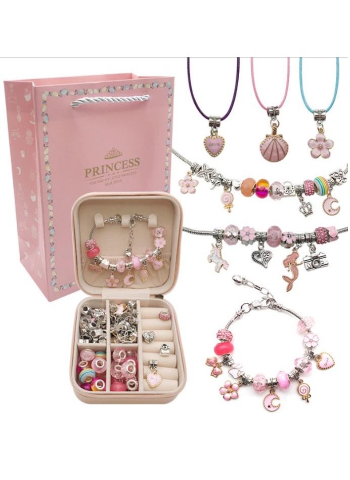 Golden Bracelet Making Kit for Girls,68PCs Charm Bracelets Kit with Jewelry Box, Jewelry Charms, Bracelets for DIY Craft, Jewelry Gift for Adults and Kids，Present For 8-12 Year Old Girl (pink)  - Image 1