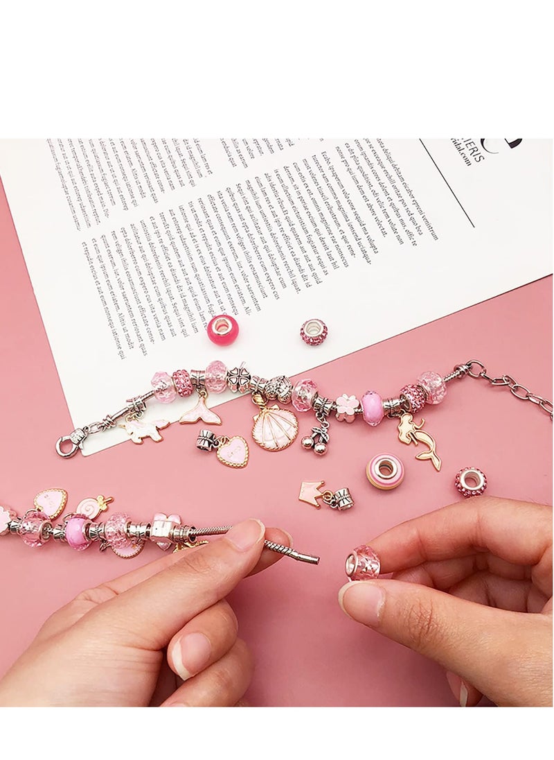 Golden Bracelet Making Kit for Girls,68PCs Charm Bracelets Kit with Jewelry Box, Jewelry Charms, Bracelets for DIY Craft, Jewelry Gift for Adults and Kids，Present For 8-12 Year Old Girl (pink)  - Image 3