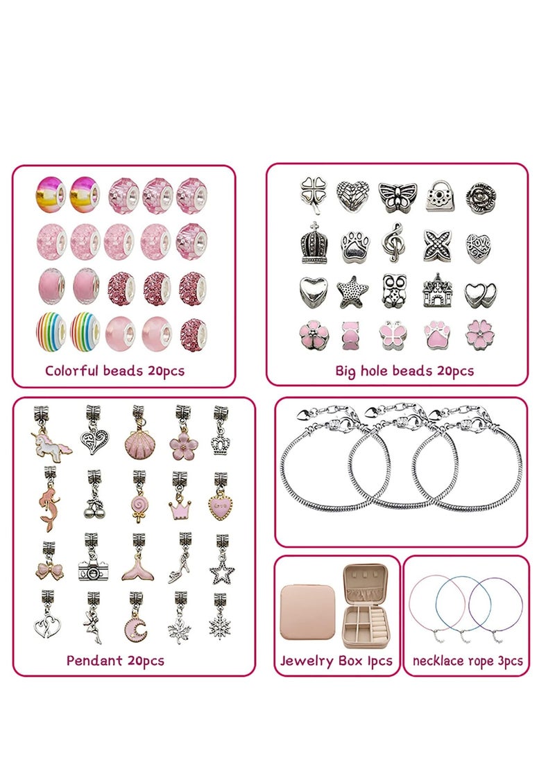 Golden Bracelet Making Kit for Girls,68PCs Charm Bracelets Kit with Jewelry Box, Jewelry Charms, Bracelets for DIY Craft, Jewelry Gift for Adults and Kids，Present For 8-12 Year Old Girl (pink)  - Image 4