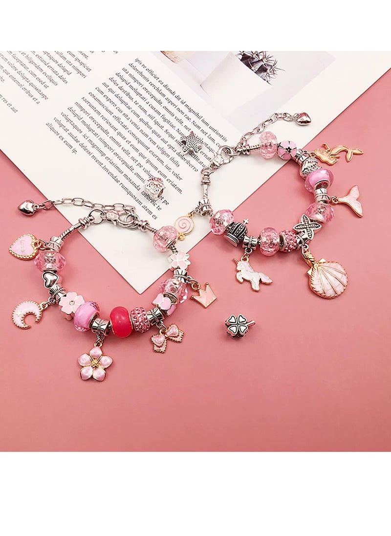 Golden Bracelet Making Kit for Girls,68PCs Charm Bracelets Kit with Jewelry Box, Jewelry Charms, Bracelets for DIY Craft, Jewelry Gift for Adults and Kids，Present For 8-12 Year Old Girl (pink)  - Image 2