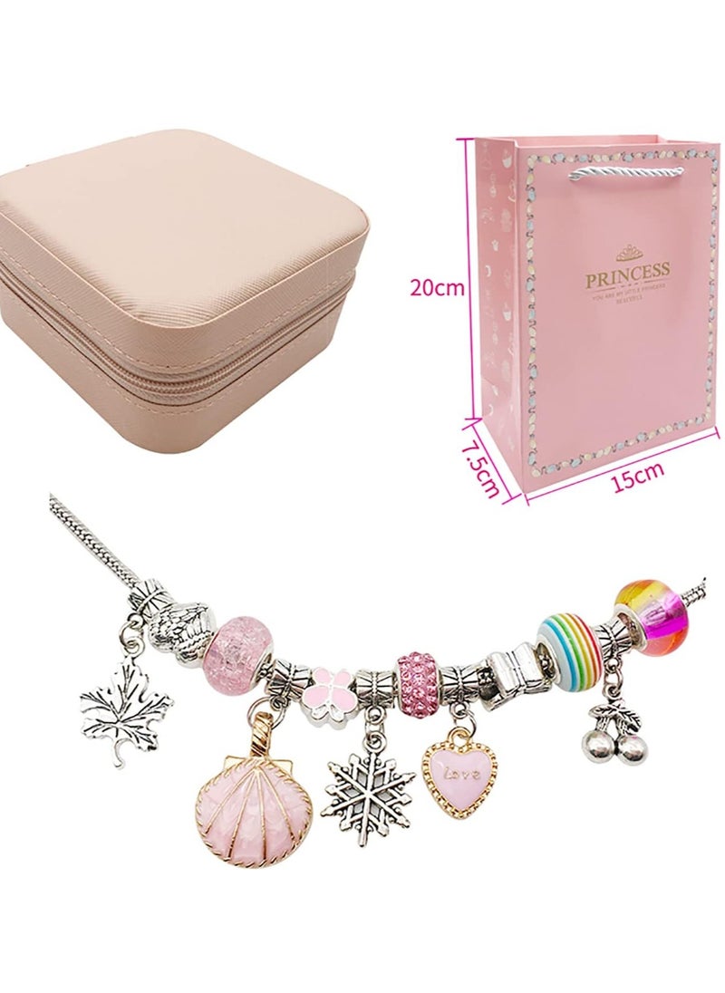 Golden Bracelet Making Kit for Girls,68PCs Charm Bracelets Kit with Jewelry Box, Jewelry Charms, Bracelets for DIY Craft, Jewelry Gift for Adults and Kids，Present For 8-12 Year Old Girl (pink)  - Image 5