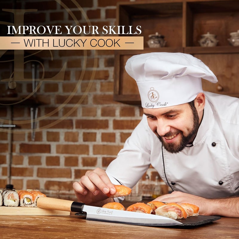 Lucky Cook سكين سوشي وساشيمي بطول 25 سم - سكين مثالي لتقطيع السوشي والساشيمي، وتنظيف وتقطيع الأسماك - شفرة فولاذية مقاومة للصدأ حادة جدًا ومقبض خشبي تقليدي + صندوق هدايا - Image 3