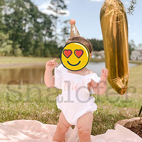 Shalofer Baby Girls First Birthday Outfit One Year Old Birthday Romper Cute Backless Ruffles Jumpsuit with Headband (White,12-18 Months) - Image 2