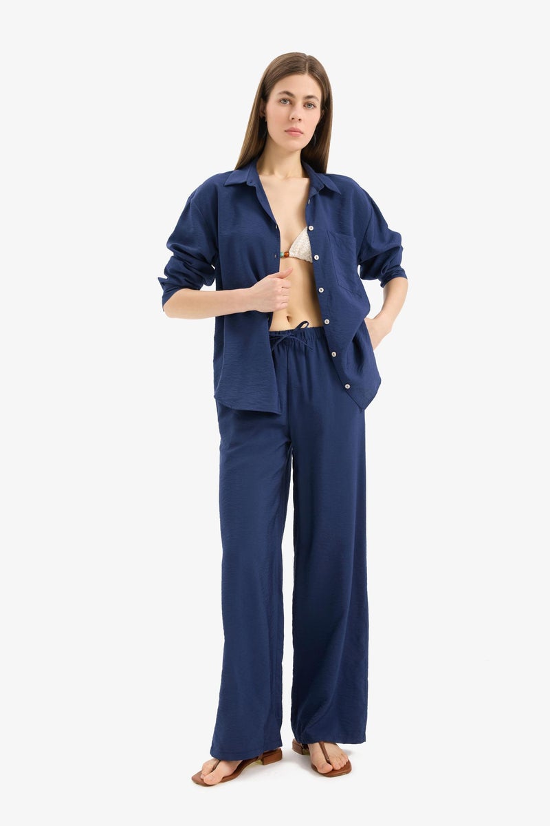 DeFacto Blue Woman Fall in Love Regular Fit Flexible Waist Beach Trousers Casual - Image 2