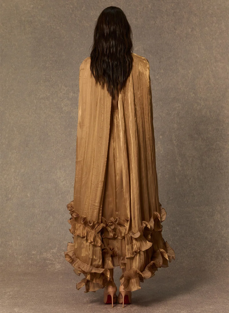 Sunfere Gold Shirley Cape-effect Ruffled Midi Dress for Women | Best Price UAE
