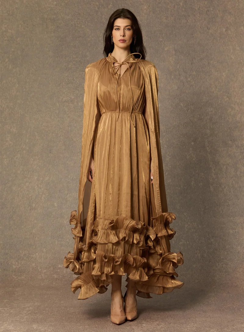 Sunfere Shirley Cape-effect Ruffled Midi Dress