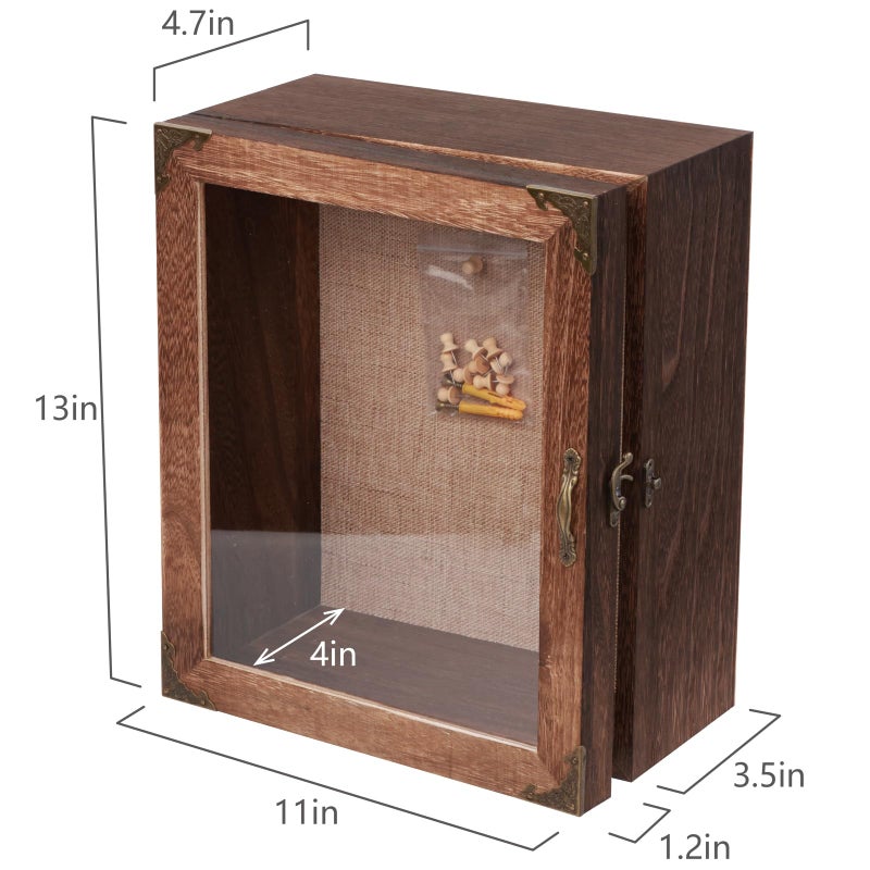KAASTHAA Shadow Box Frame 11x13, Depth 5in Shadow Boxes Display Cases, Rustic Burnt Wood, Vintage Metal Accents, Acrylic Door, Metal Handle and Latch, Linen Back - Image 3