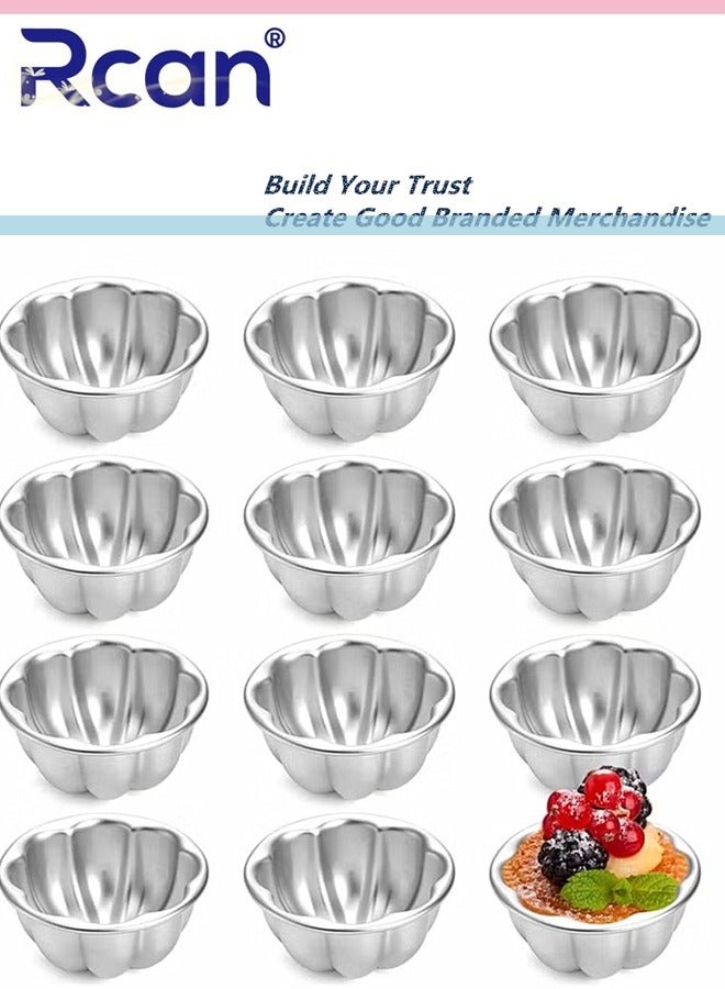 Rcan 12 Pack Flower Shaped Egg Tart Molds Aluminum Alloy Pudding and Cake Baking Cups Reusable Cupcake Muffin Jelly Non Stick Kitchen Accessories - Image 1