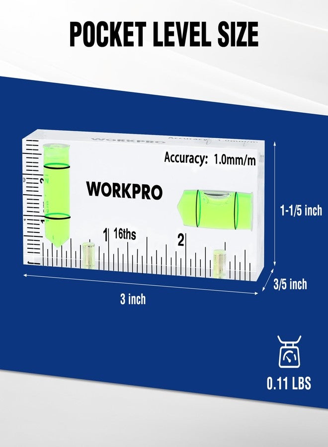 ووركبرو مستوى صغير من WORKPRO، أداة مستوى صغيرة مقاس 3 بوصات، مستوى مغناطيسي مع فقاعتين مختلفتين 90 درجة/180 درجة، مستوى فقاعات متقاطع مقاوم للكسر، مستوى جيب لأداة تعليق الصور - Image 2