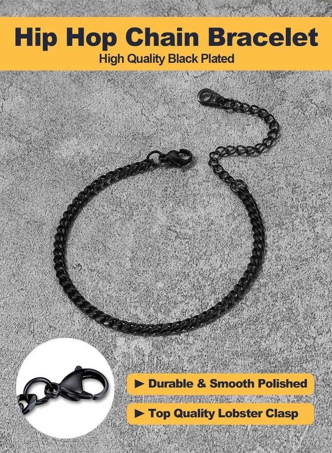 U7 Women Bracelet Ion Plating Black 3mm Cuban Curb Chain Adjustable Wrist Links 6.5"-8.5" - Image 4