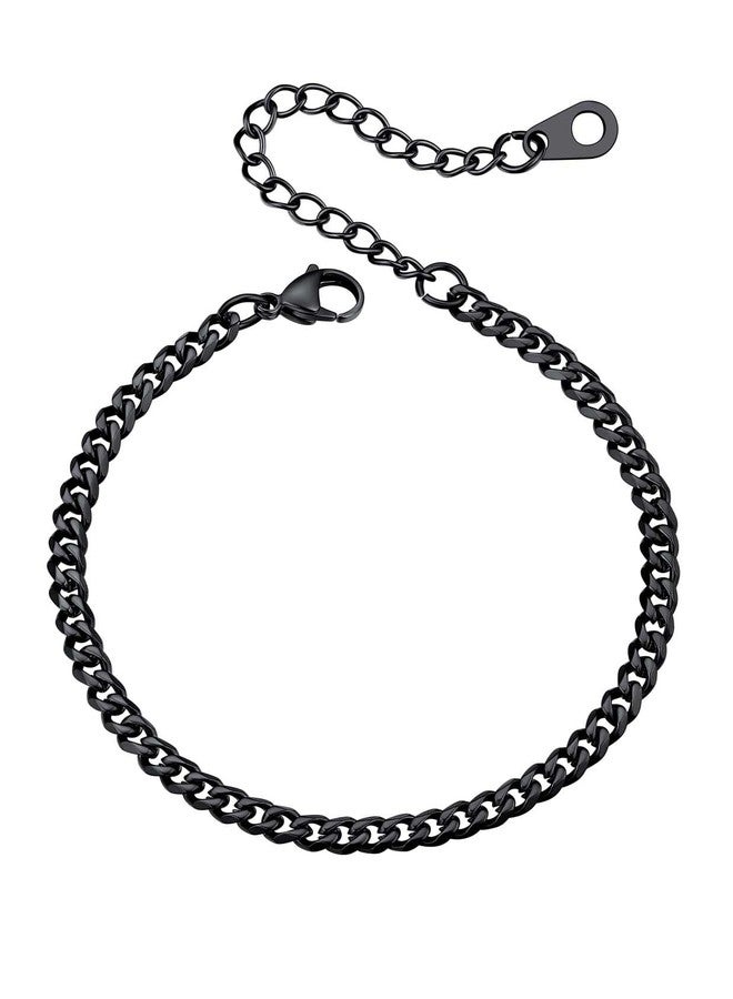 U7 Women Bracelet Ion Plating Black 3mm Cuban Curb Chain Adjustable Wrist Links 6.5"-8.5" - Image 1