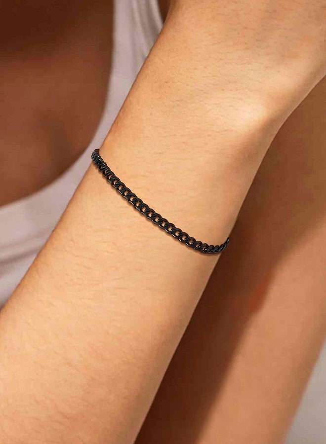 U7 Women Bracelet Ion Plating Black 3mm Cuban Curb Chain Adjustable Wrist Links 6.5"-8.5" - Image 3