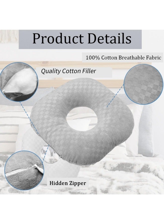 Ear Piercing Pillow for Side Sleepers, Donut Pillow with Hole for Ear Protection After Piercing or Surgery, Soft Breathable Hypoallergenic Pillow, Gray  - Image 4