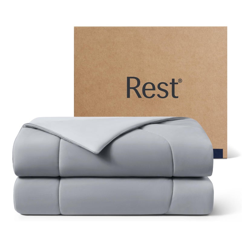 REST® Evercool® Cooling Comforter, Full/Queen, Blanket for Hot Sleepers, All Season Bedding to Keep Cool for Night Sweats, Breathable Lightweight Blanket, 90"x90" Inches, Cool Gray - Image 1