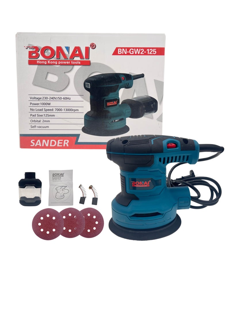 BONAI Orbital Sander with 1000W motor, 6-speed gearbox, 7000-13000 rpm,125mm pad size, 2mm orbital movement,Self-vacuum dust collection Sanding and polishing tool-BN-GW2-125 - Image 2