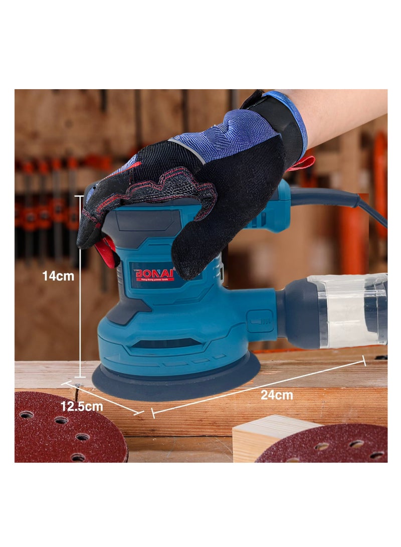 BONAI Orbital Sander with 1000W motor, 6-speed gearbox, 7000-13000 rpm,125mm pad size, 2mm orbital movement,Self-vacuum dust collection Sanding and polishing tool-BN-GW2-125 - Image 3