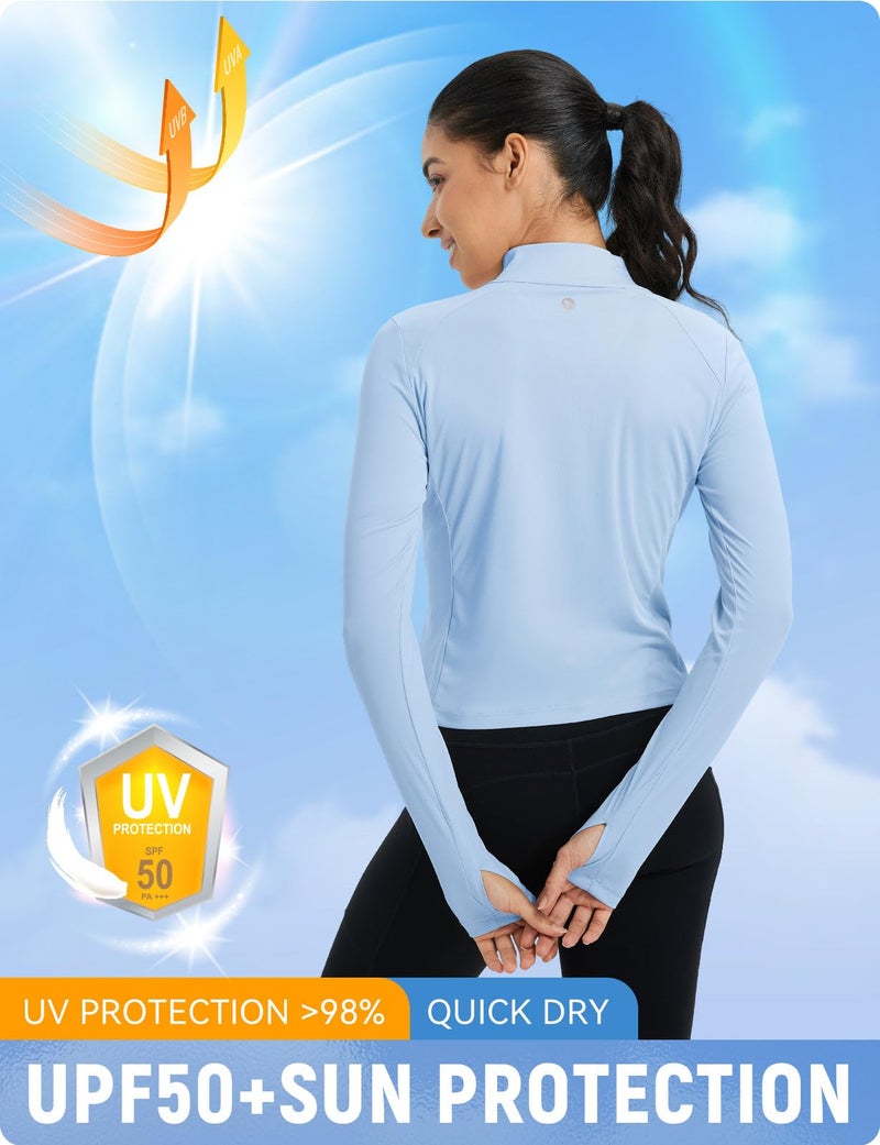 baleaf Women's UPF 50+ Sun Shirts SPF UV Protection Jacket Lightweight Quick Dry Long Sleeve Rash Guard for Hiking Athletic Light Blue M - Image 4