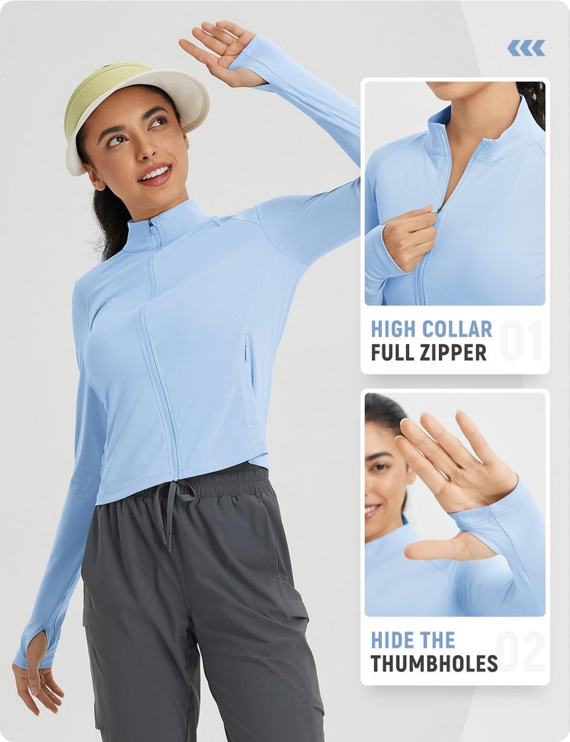baleaf Women's UPF 50+ Sun Shirts SPF UV Protection Jacket Lightweight Quick Dry Long Sleeve Rash Guard for Hiking Athletic Light Blue M - Image 2