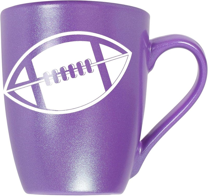 Elanze Designs Football Love Sports Game Day Laser Engraved 10 Ounce Glossy Ceramic Classic Coffee Mug Hot Cold Beverage Cup Kitchen Drinkware Metallic Passion Purple