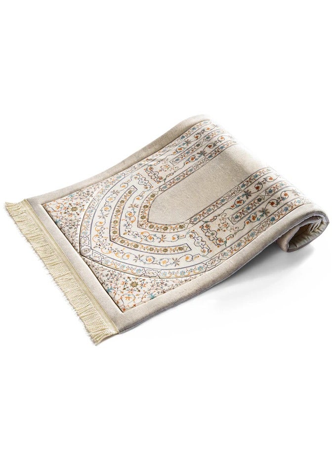 Premium Quality Prayer Mat for Muslims – White & Gold Elegant Design – Soft & Lightweight Islamic Janamaz for Home, Mosque, or Travel – Comfortable Padded Salah Rug - Image 2