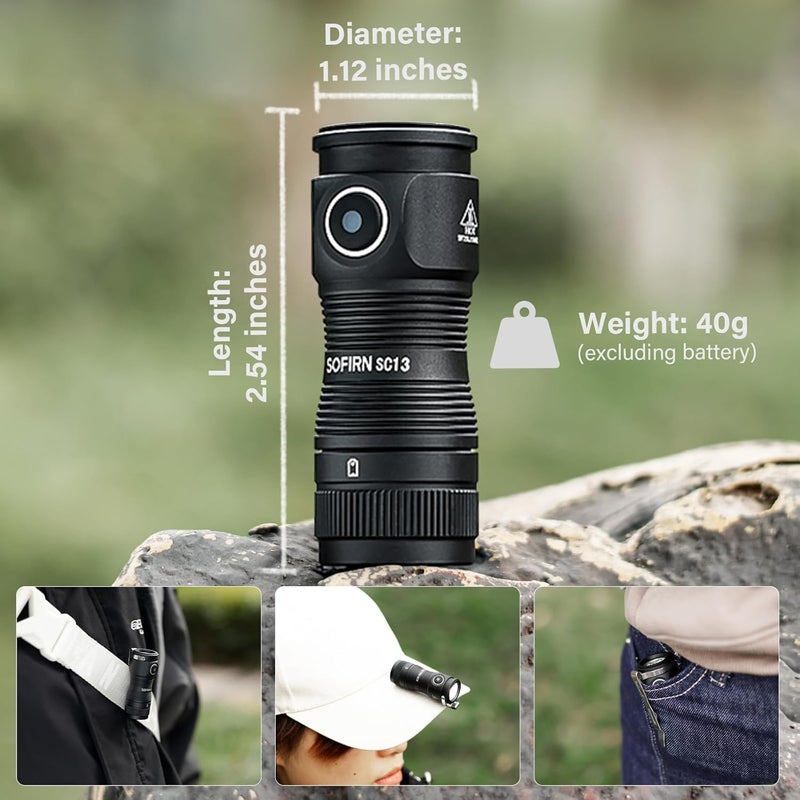 Sofirn مصباح يدوي صغير LED قابل للشحن عبر USB C، SC13 ساطع 1300 لومن مصابيح مفاتيح EDC مع مقاومة للماء IPX8، مصباح ضوء صغير محمول لحمل يومي للتخييم والمشي في الطبيعة - Image 5