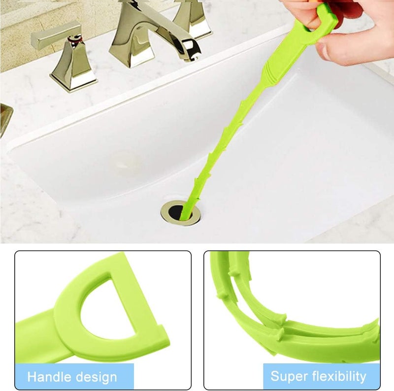 Omont Snake Drain Hair Clog Remover Tool,34 Inch Stainless Steel Claw and 3 Pack 19. 7 Inch Plastic Sink Unclogger Tool, Sink Drain Cleaner for Kitchen, Sink Bathroom, Tub Toilet Green (3+1) - Image 3