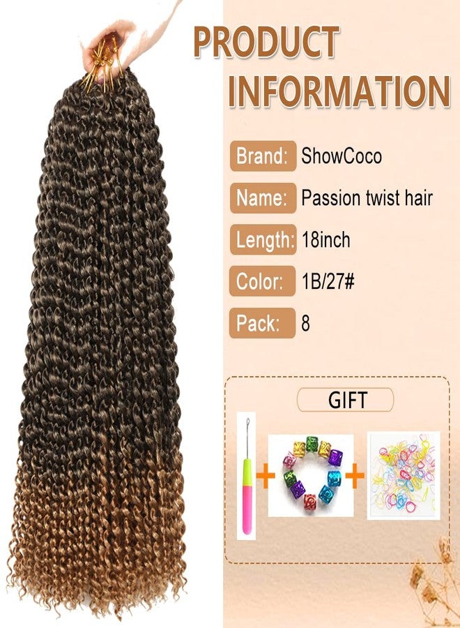 ShowCoco Passion Twist Hair 8 Packs 18 Inch Passion Twist Braiding Hair Water Wave Crochet Braids Hair Extensions Bohemian Hair Braids Passion Twist Hair Ombre Honey Blonde (18 Inch, T1B/27) - Image 2