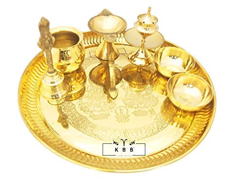 KBB طقم صينية بوجا من النحاس KBB مع نقش SUBH LABHLAXMI غانيش جي - Image 1