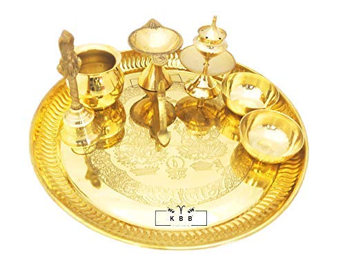 KBB طقم صينية بوجا من النحاس KBB مع نقش SUBH LABHLAXMI غانيش جي - Image 4