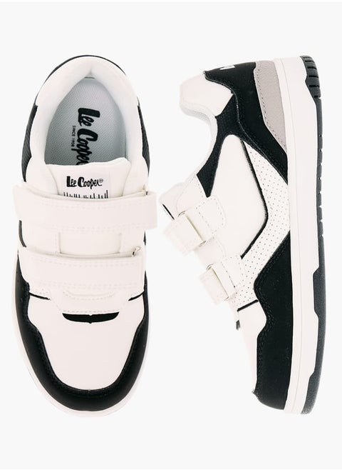 Boys' Panelled Low Ankle Sneakers with Hook and Loop Closure